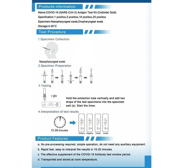 COVID-19 Antigen Test Kit | Deepblue | SARS-CoV-2| Colloidal Gold